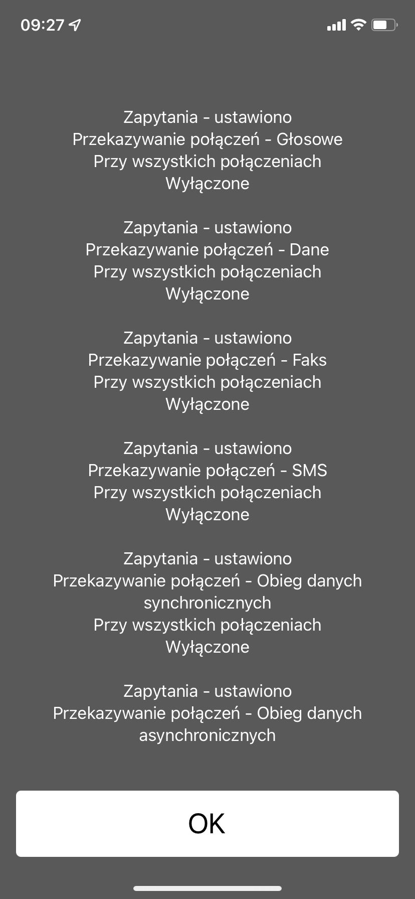 Komunikat zwrotny z kodu *#21#