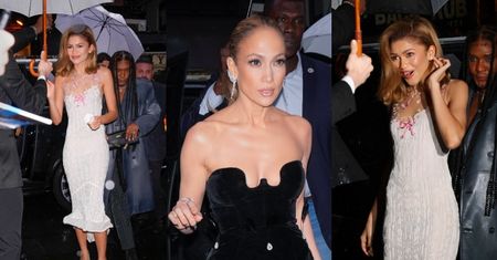 Zendaya i Jennifer Lopez przemykają w strugach deszczu na imprezę do Anny Wintour przed MET Galą (ZDJĘCIA)