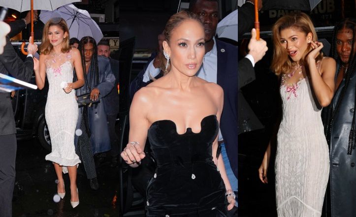Zendaya i Jennifer Lopez przemykają w strugach deszczu na imprezę do Anny Wintour przed MET Galą (ZDJĘCIA)