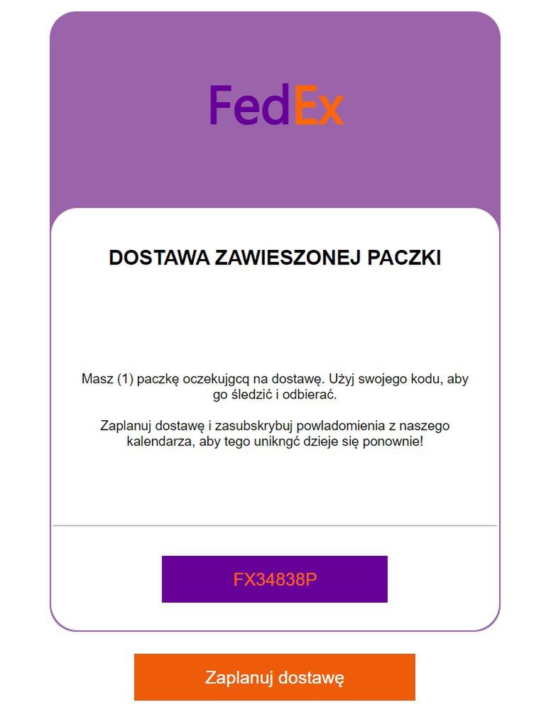 Fałszywa wiadomość e-mail od "FedEx"