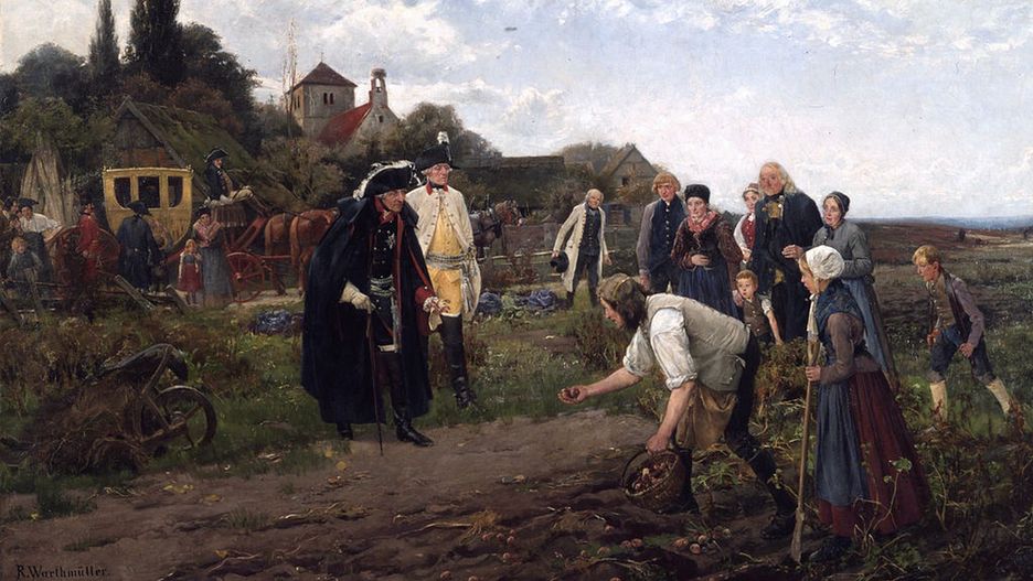 Król Fryderyk dogląda uprawy ziemniaków w Neustettin (Szczecinek)
