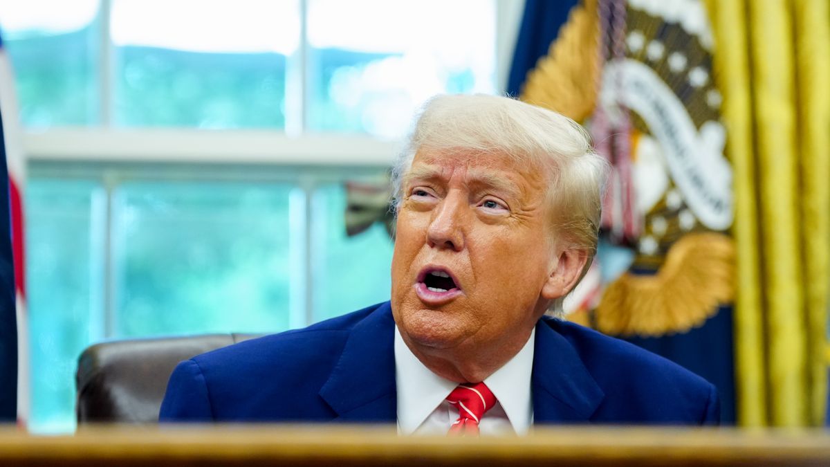 Trump Touts 'Full' US-UK Trade Pact After Weeks Of TalksUS President Donald Trump in the Oval Office of the White House in Washington, DC, US, on Thursday, May 8, 2025. Trump announced a trade framework with the UK, hailing it as a "breakthrough" that will bring down barriers and expand market access for American imports. Photographer: Bonnie Cash/UPI/Bloomberg via Getty ImagesBloomberginternational relations, 2025uspolitics, u.s. government, foreign relations, us, united states of america, the white house, north american, trade agreements, u.s.a., american, united kingdom, americas, macro economics, government news, business news