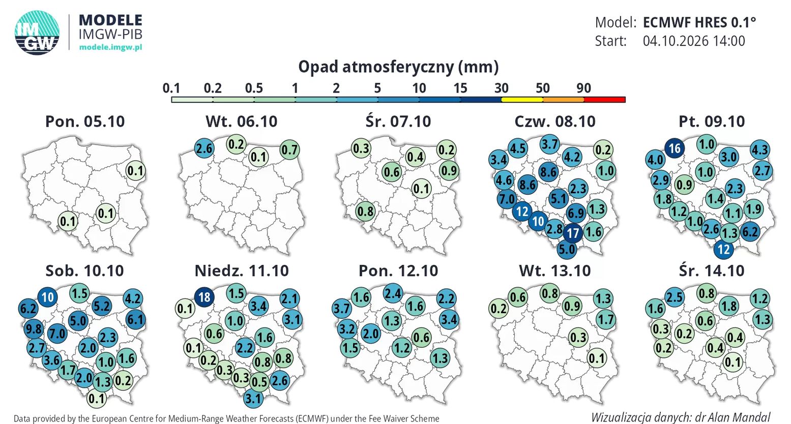 Prognozowane opady