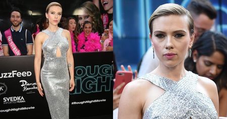 Błyszcząca Scarlett Johansson i Demi Moore w tęczowej sukni na premierze "Ostrej nocy" (ZDJĘCIA)
