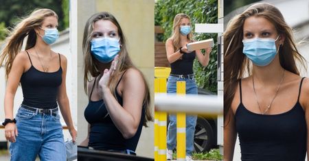 Zamaseczkowana Iga Lis zastępuje kurierów, samotnie obsługując warszawski paczkomat (ZDJĘCIA)