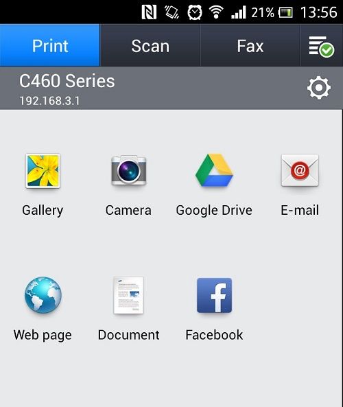 Mobile Print menu