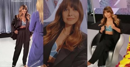 Anna Lewandowska w obszernym garniturze i staniku rozprawia z Joanną Krupą na planie "Top Model". "ALE SEXY MAMUŚKI" (ZDJĘCIA)