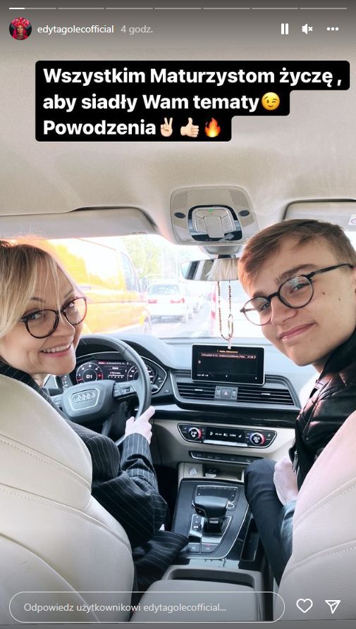 Edyta Golec z synem w dniu jego pierwszej matury