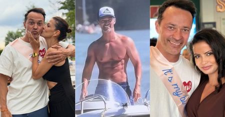 Tak Rafał Cieszyński i jego GOŁA KLATA świętowali 50. urodziny. Aktor z ŻONĄ, CÓRKĄ i przyjaciółmi dokazywali na "beach party" (ZDJĘCIA)