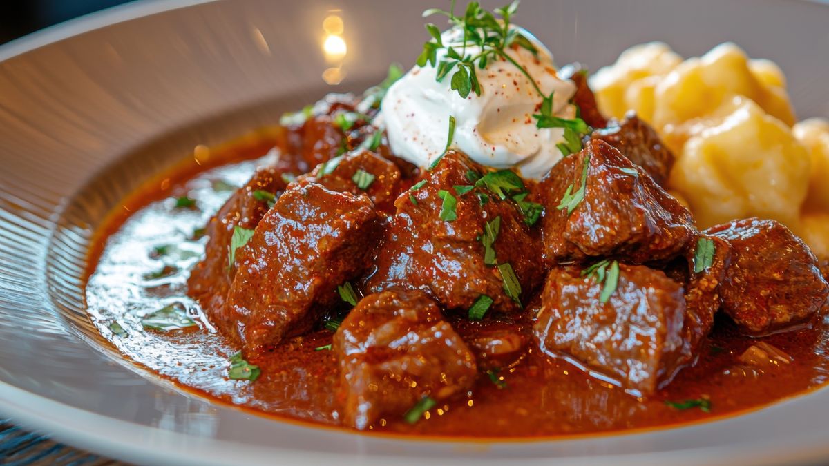 Gulasz ze schabu wieprzowego z kopytkami