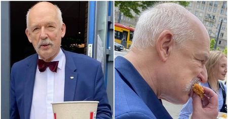 Janusz Korwin-Mikke niedawno szalał na siłowni. Teraz na śniadanie je nuggetsy