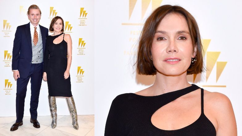 Olga Bołądź z ukochanym na ściance