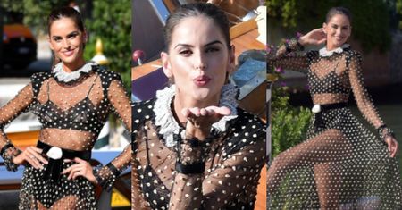 Izabel Goulart pląsa po przystani przybywając na festiwal w Wenecji w przezroczystej sukni