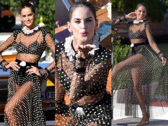 Izabel Goulart pląsa po przystani przybywając na festiwal w Wenecji w przezroczystej sukni