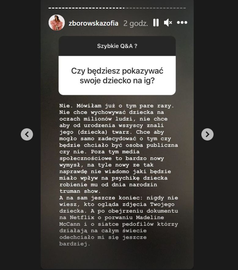 Zofia Zborowska nie zamierza pokazywać swojego dziecka na Instagramie