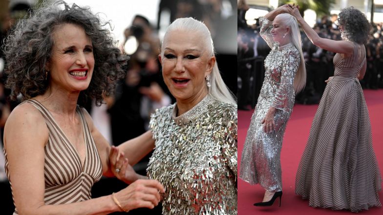 Wyluzowane Helen Mirren i Andie MacDowell TAŃCZĄ na czerwonym dywanie w Cannes (ZDJĘCIA)