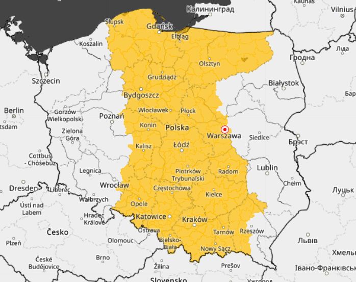 Prognoza zagrożeń burzami na czwartek