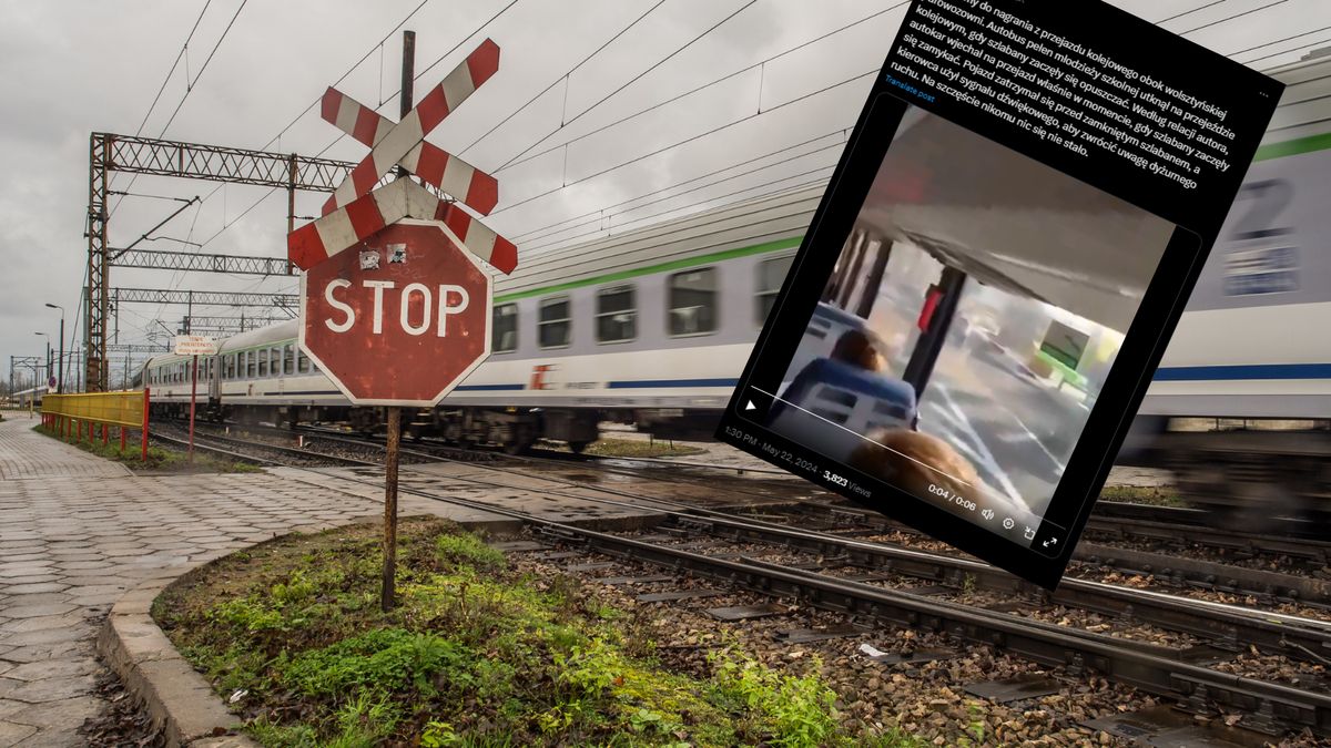 Autokar z dziećmi utknął na przejeździe kolejowym