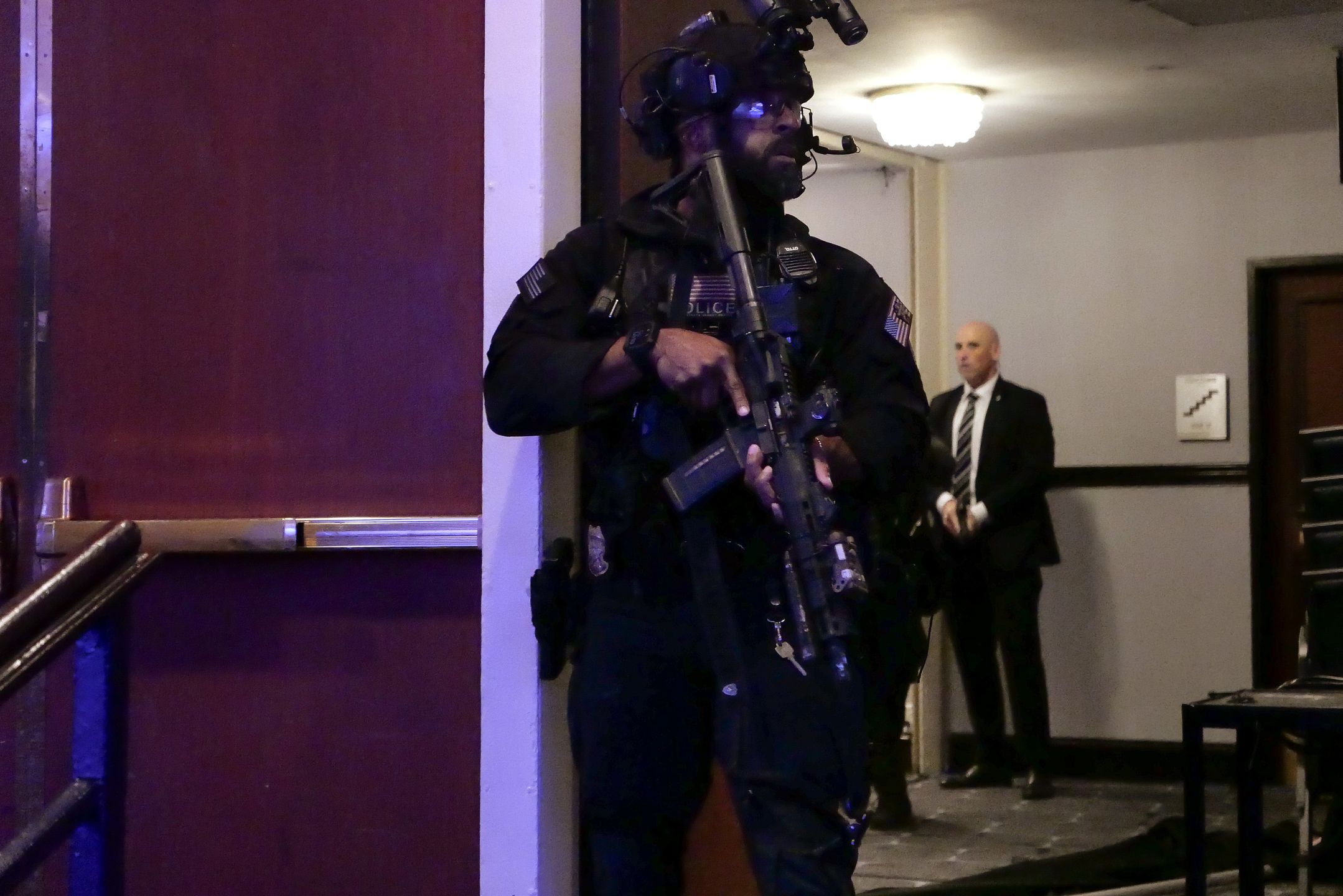 WASHINGTON, DC - APRIL 25: U.S. Secret Service Counter Assult Team members stand guard during the annual White House Correspondents Association Dinner April 25, 2026 in Washington, DC. According to reports, President Donald Trump, along with other government officials, were evacuated from the Washington Hilton after what sounded like gun fire. According to the FBI’s Washington field office, a 'subject' is in custody.  (Photo by Chip Somodevilla/Getty Images)