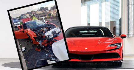Rozbił najmocniejsze ferrari o pięć innych aut. Zdarzenie na Wyspach nagrała kamera