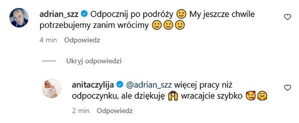 Komentarze Anity i Adriana na Instagramie