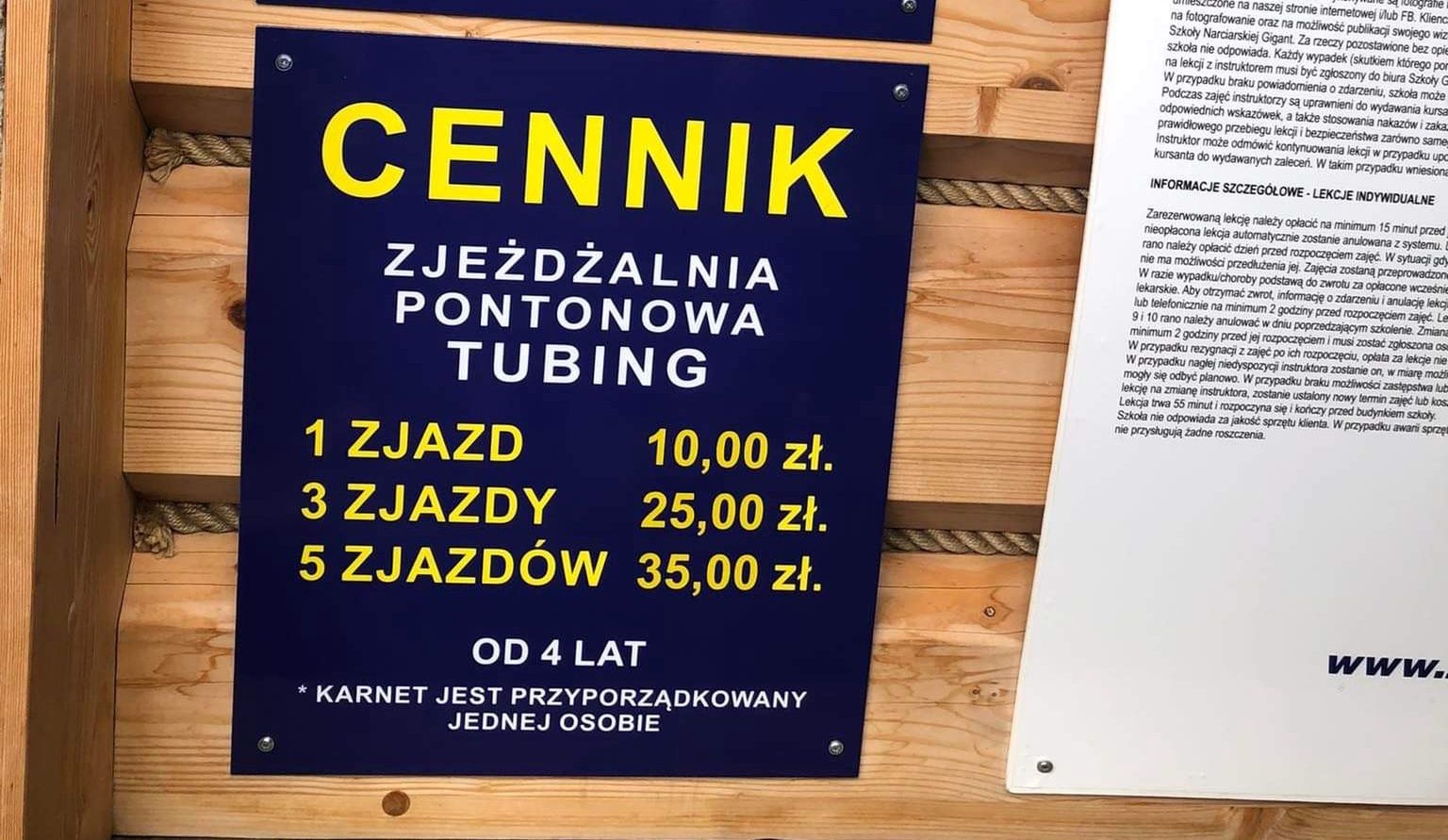 Cennik snowtubingu