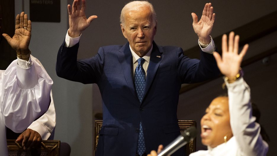 President Joe Biden attends a church service at Mount Airy Church of God in Christ, Sunday, July 7, 2024, in Philadelphia, Pa.

(Photo by Joe Lamberti for The Washington Post via Getty Images)