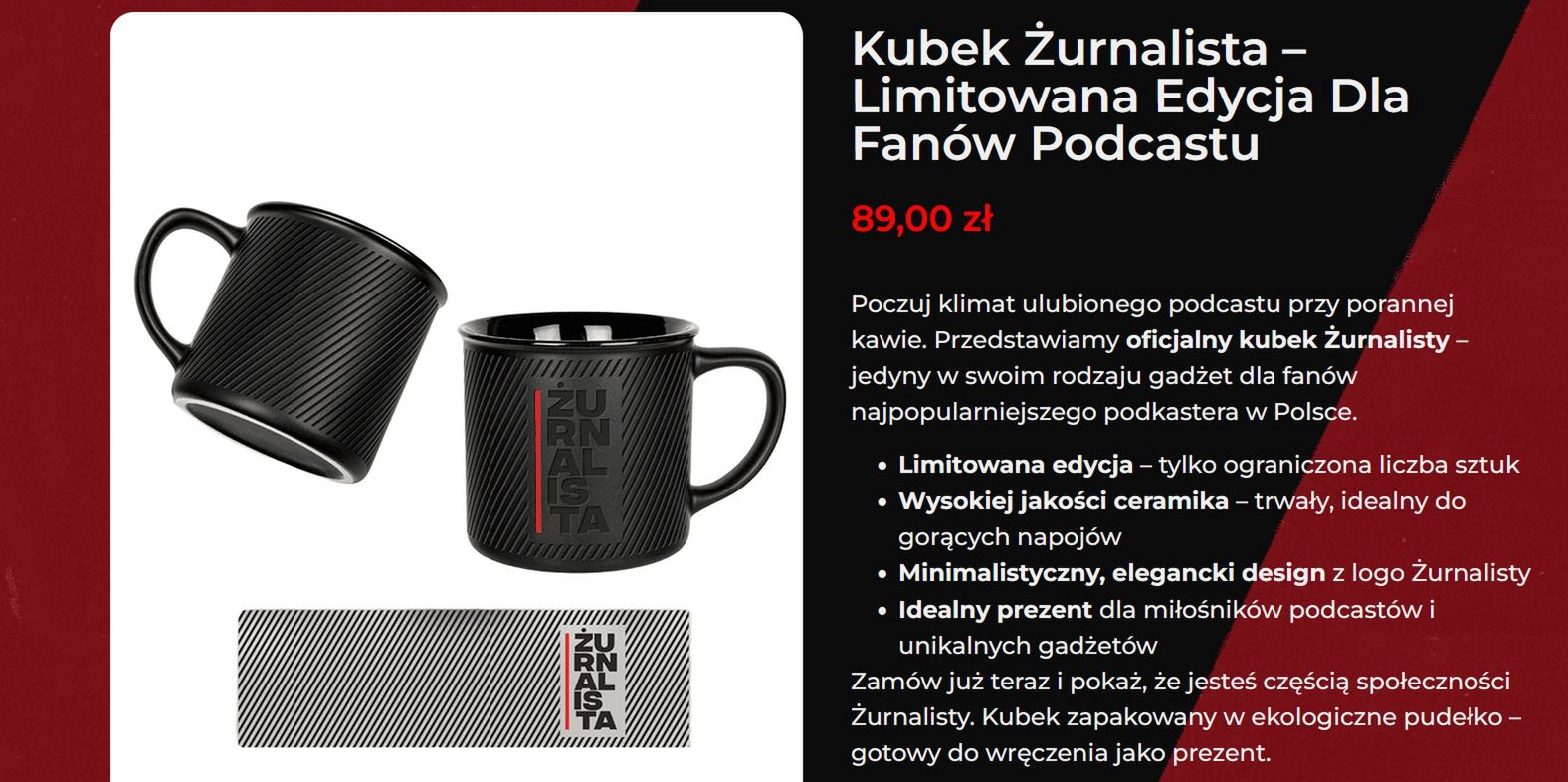 Żurnalista sprzedaje kubki za 89 zł