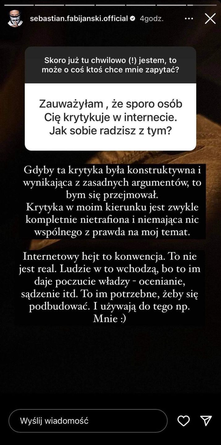 Sebastian Fabijański odpowiada na sugestię, że jest chory psychicznie