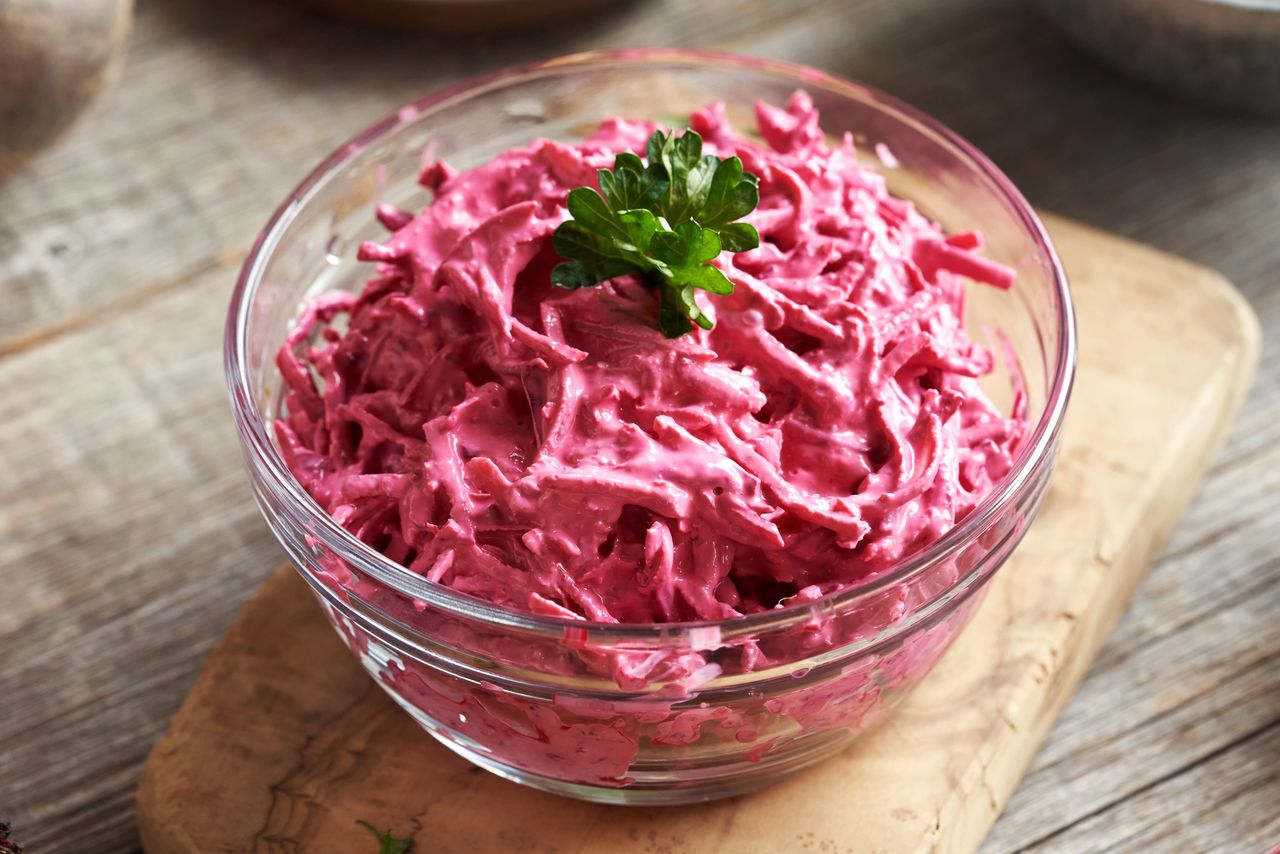 Beet salad is an interesting alternative to the regular vegetable salad.