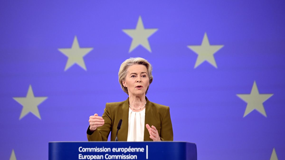 BRUSSELS, BELGIUM - OCTOBER 30: European Commission President Ursula von der Leyen speaks during a joint press conference with the Former Finnish President Sauli Niinisto (not seen) in Brussels, Belgium on October 30, 2024. (Photo by Dursun Aydemir/Anadolu via Getty Images)