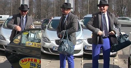 Elegancki Jacyków wysiada z taksówki!