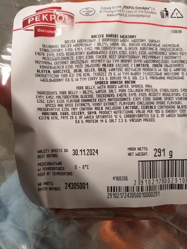Ostrzeżenie GIS - szczegóły partii produktu