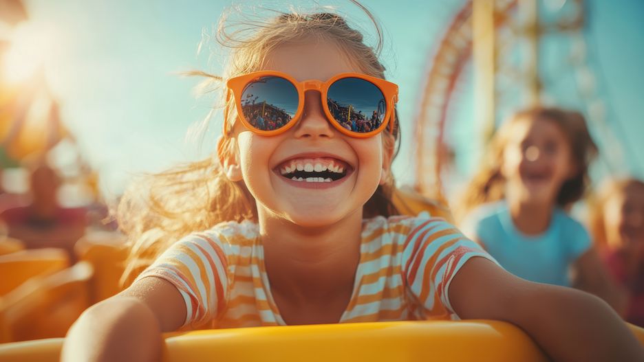 fun, summer, day, theme, park, kids, laughing, riding, roller, coasters, enjoying, snacks, sun, fun, summer, day, theme, park, kids, laughing, riding, roller, coasters, enjoying, snacks, sun