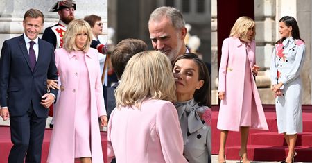 Modowy pojedynek na szczycie: kwitnąca królowa Letycja i odziana w róż Brigitte Macron zadają szyku w Madrycie (ZDJĘCIA)