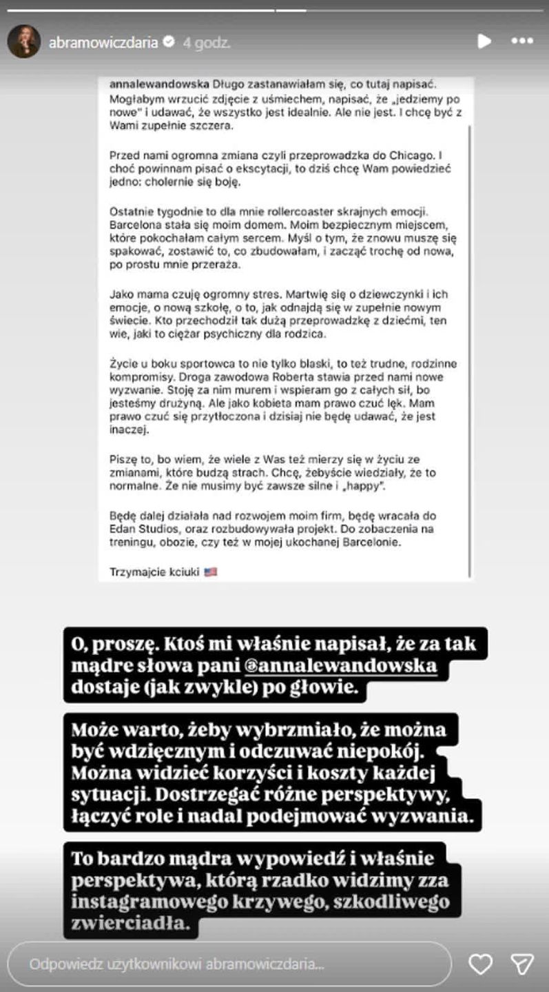 Daria Abramowicz staje w obronie Anny Lewandowskiej