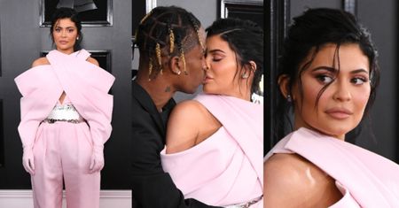 Kylie Jenner w DZIWACZNYM stroju tuli się do Travisa Scotta na czerwonym dywanie Grammy 2019 (ZDJĘCIA)