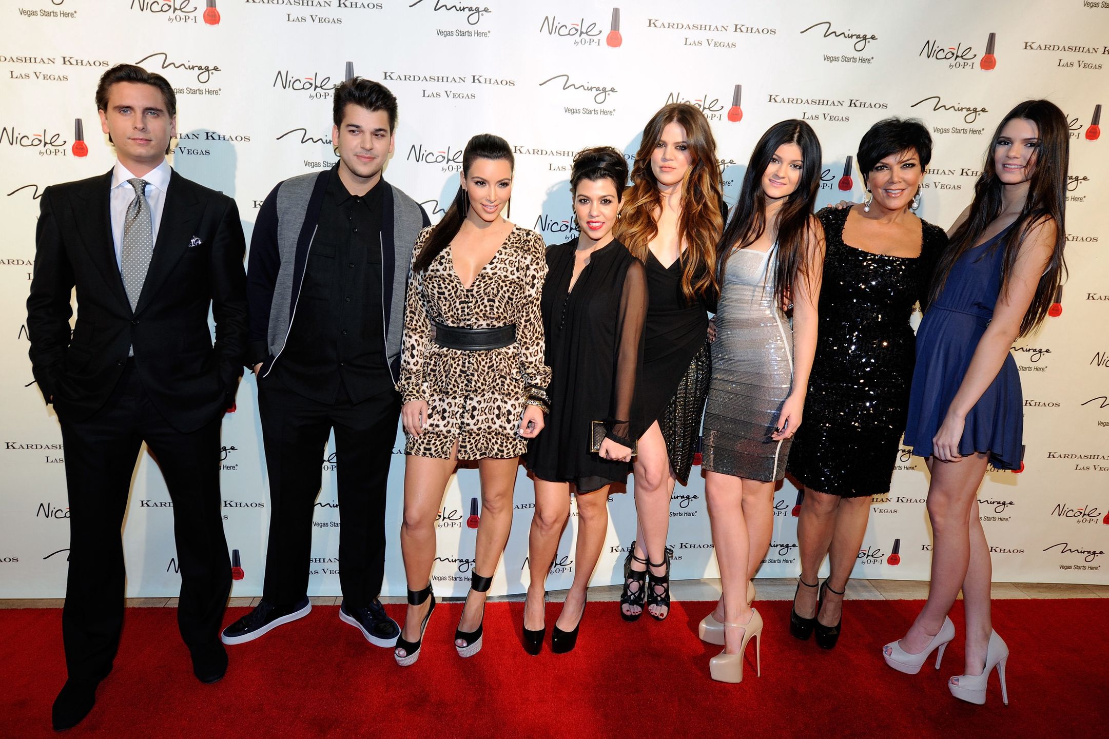 Grand Opening Of Kardashian Khaos At The Mirage Hotel & Casino
LAS VEGAS, NV - DECEMBER 15:  (L-R) Television personalities Scott Disick, Robert Kardashian Jr., Kim Kardashian, Kourtney Kardashian, Khloe Kardashian, Kylie Jenner, Kris Jenner and Kendall Jenner arrive at the grand opening of the Kardashian Khaos store at The Mirage Hotel & Casino December 15, 2011 in Las Vegas, Nevada.  (Photo by Ethan Miller/Getty Images)
Ethan Miller
Celebrities, Fashion