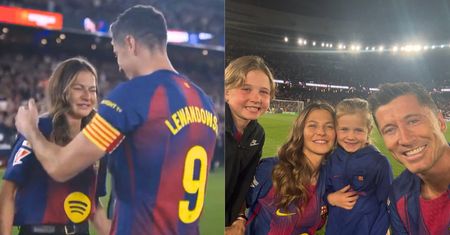 Zapłakana Anna Lewandowska rzuciła się w ramiona Roberta podczas jego pożegnania na Camp Nou. Nie zabrakło Klary i Laury (WIDEO)