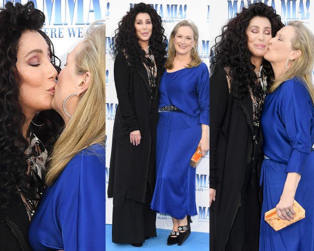 Czułe pocałunki Cher i Meryl Streep na premierze "Mamma Mia 2"...