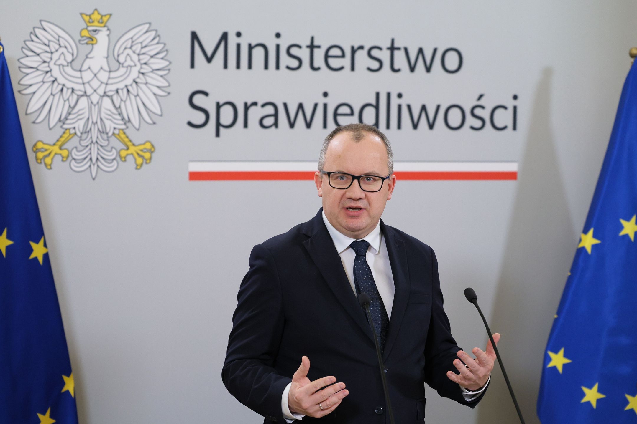 Warszawa, 12.01.2024. Minister sprawiedliwości, prokurator generalny Adam Bodnar podczas konferencji prasowej "Nowa ustawa o KRS", 12 bm. w Ministerstwie Sprawiedliwości w Warszawie. (mr) PAP/Paweł Supernak