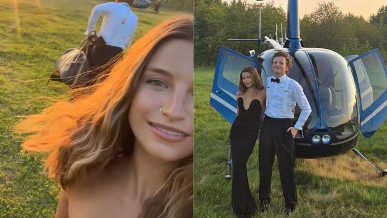 Julia Wieniawa i Maciej Musiałowski lecą helikopterem na bal