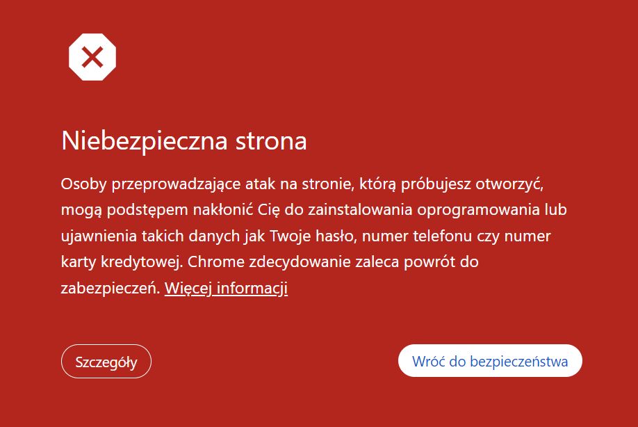 Docelowa strona jest w tym przypadku blokowana przez przeglądarkę