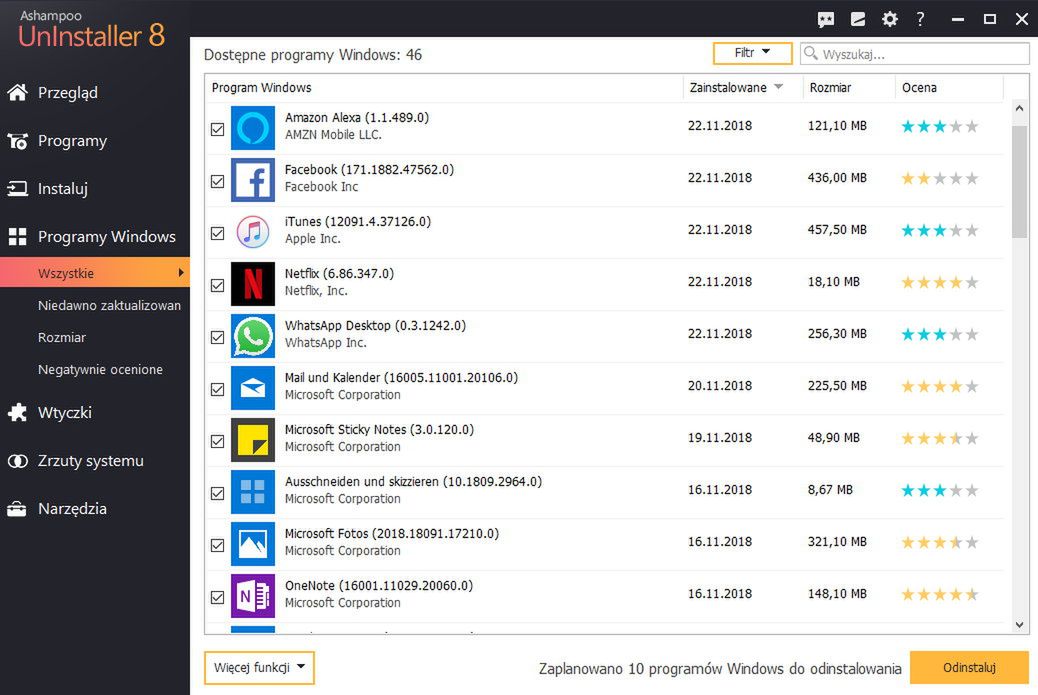 usuwanie domyślnych programów Windowsa