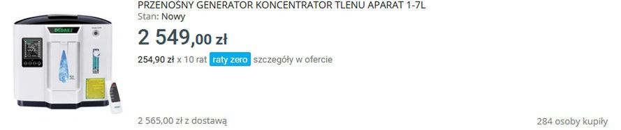 Oferta kupna koncentratora tlenu na platformie sprzedażowej (Allegro)