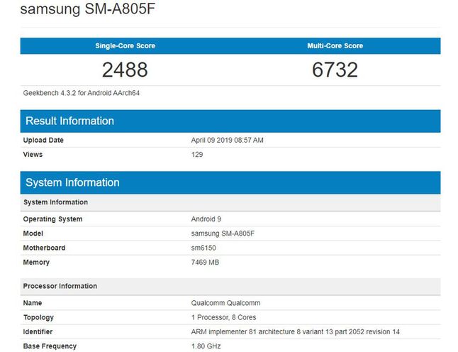 Samsung Galaxy A80 (SM-A805F) w bazie Geekbench