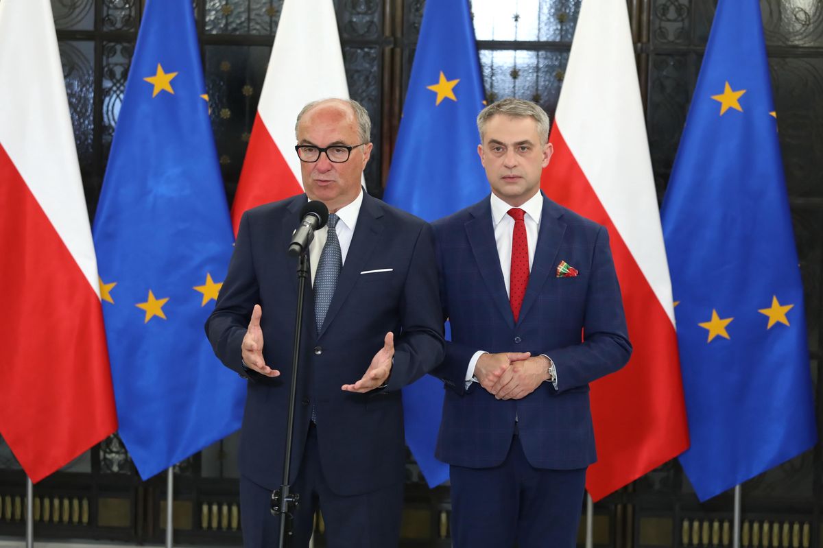 Włodzimierz Czarzasty i Krzysztof Gawkowski podczas konferencji