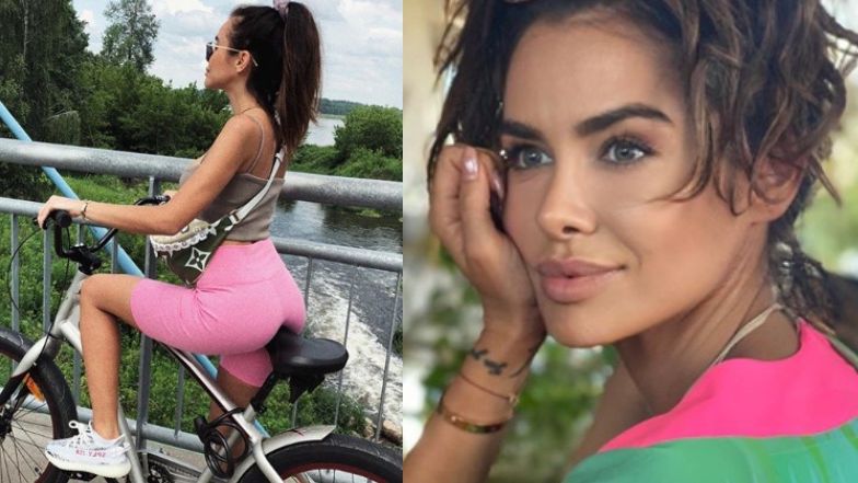 Natalia Siwiec pręży się na rowerze