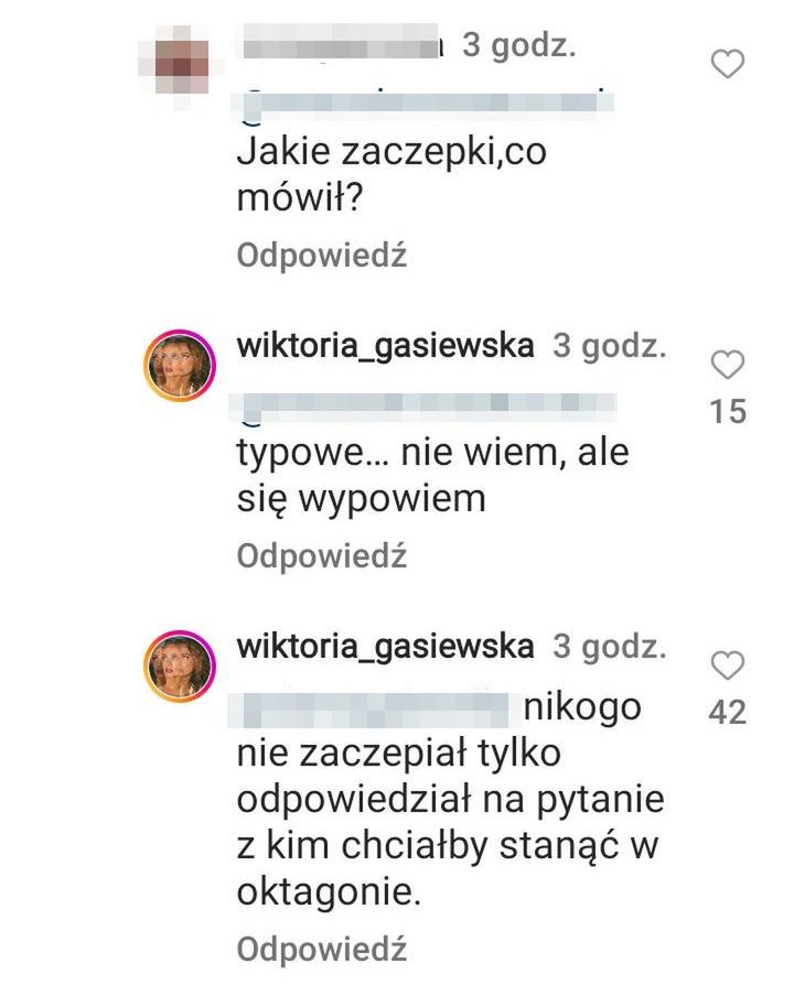 Komentarze Wiktorii Gąsiewskiej