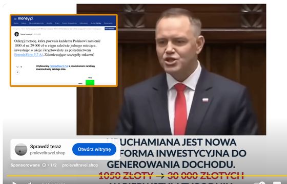 Oszuści wykorzystali w reklamie Nawrockiego i Money.pl. Policja rozkłada ręce